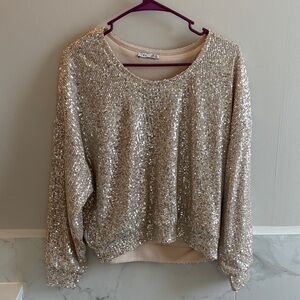 Dex Shimmering Sequin Top in Cream